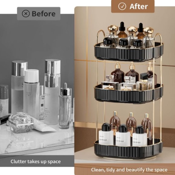 3 Tiers - 360° Turntable Makeup Organizer - Lazy Susan Cosmetics Storage - Picture 5 of 10